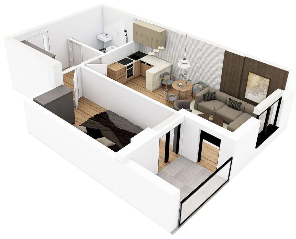 3D prikaz stana STAN 03, dvosoban